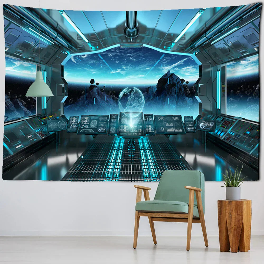 DecorBites™ Galaxy Alien Planet UFO Spacecraft Tapestry Wall Hanging Home Decor