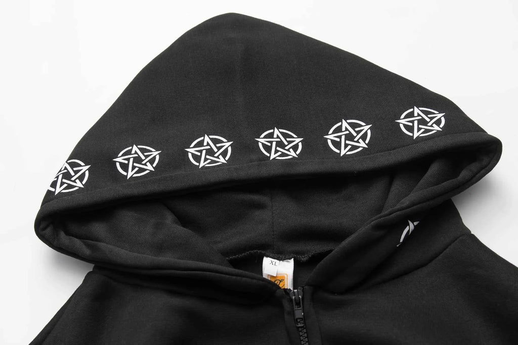 Irregular Black Punk Sweatshirt | Sheep Head Moon Print | MUNSIEUR