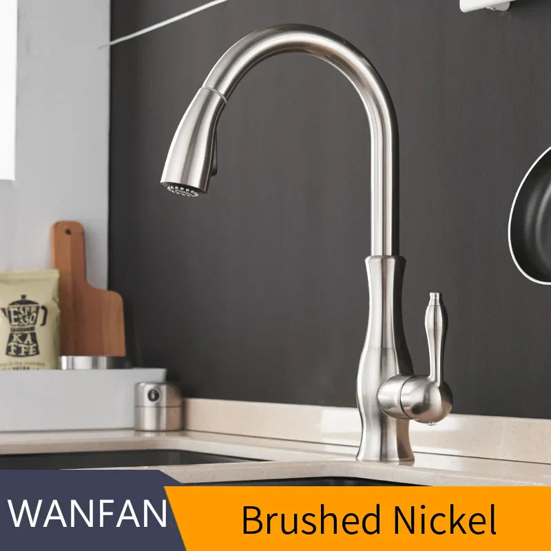 DecorBites™ Gold Kitchen Faucet Single Handle Pull Out Tap Mixer Swivel Water Mixer