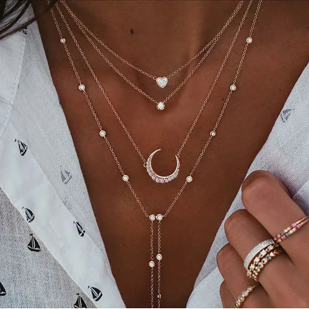 Boho Crystal Star & Moon Necklace
