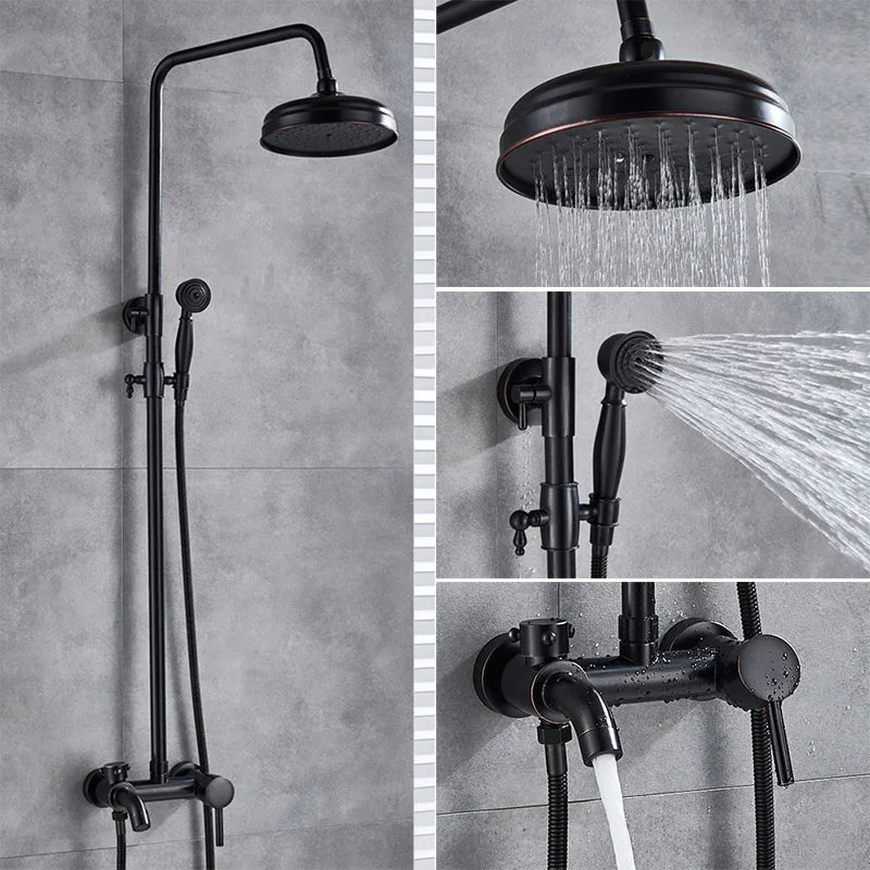 DecorBites™ Black Bronze Bathroom Shower Set with 8" Rainfall Head - Wall Mounted
