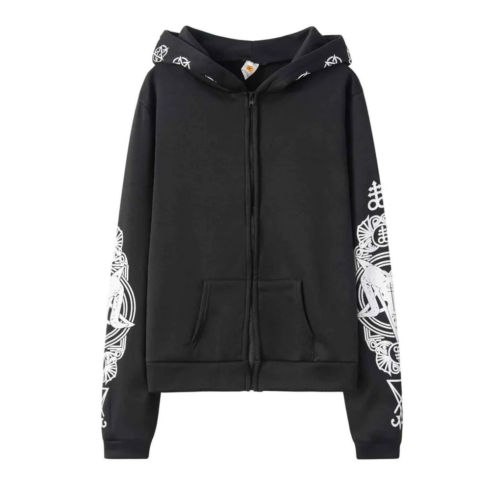 Irregular Black Punk Sweatshirt | Sheep Head Moon Print | MUNSIEUR