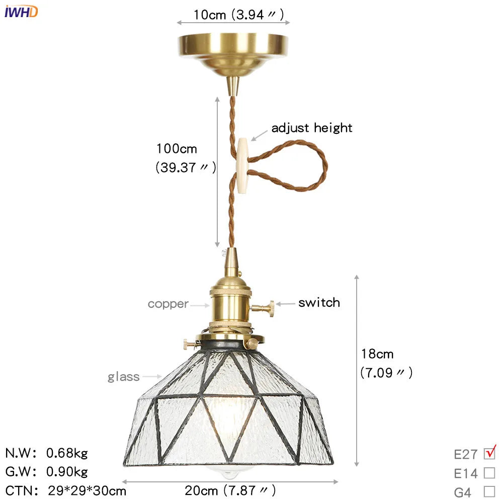 DecorBites™ Glass Copper LED Pendant Light for Kitchen Cafe Living Room