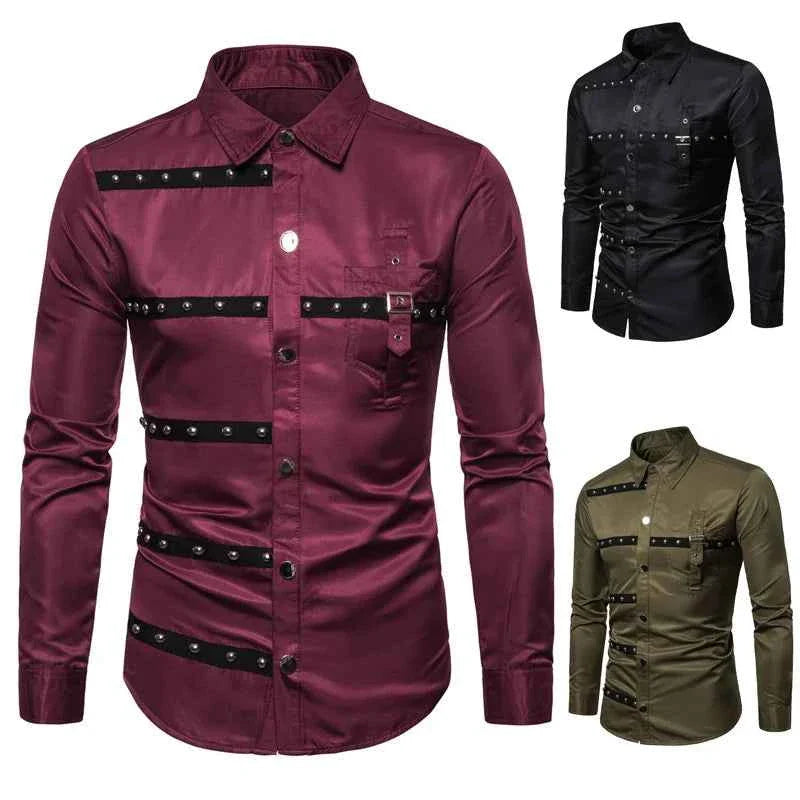 Mens Gothic Style Rivet Long Sleeve Tee