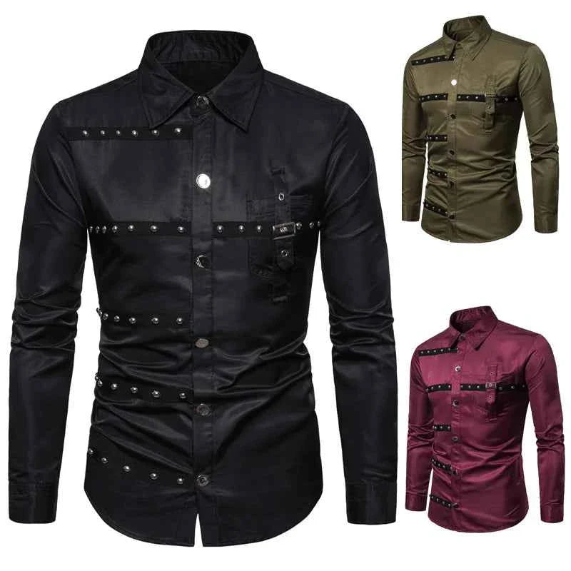 Mens Gothic Style Rivet Long Sleeve Tee