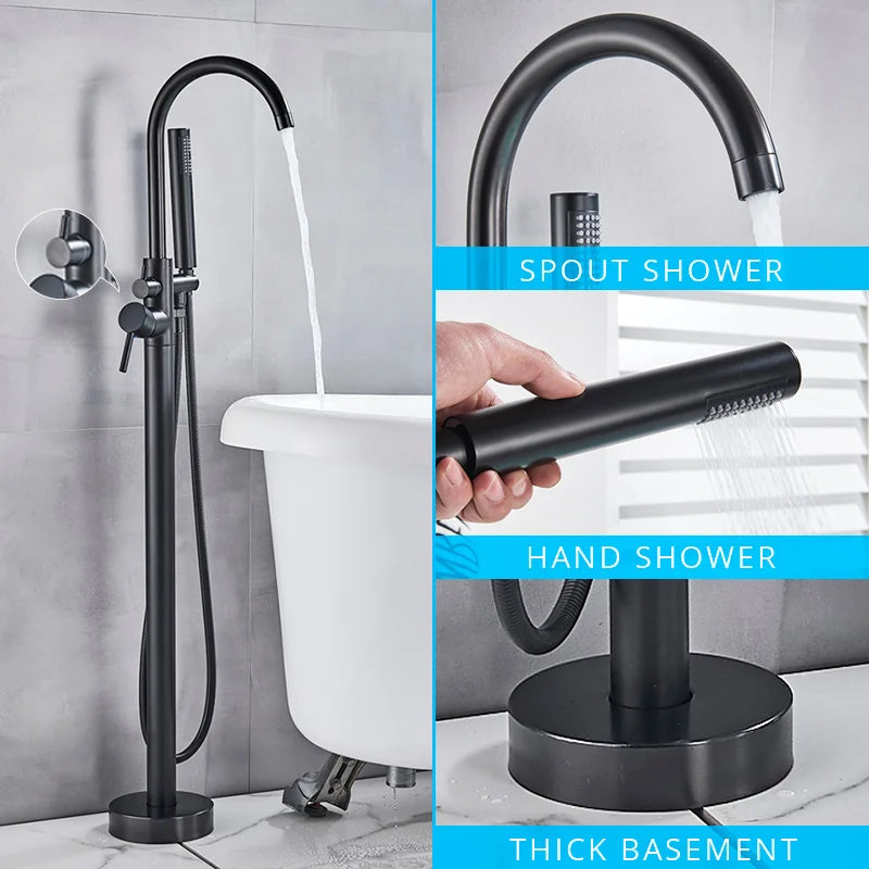 DecorBites™ Black Dual Handle Freestanding Bathtub Faucet Set Floor Standing Bath Mixer Tap