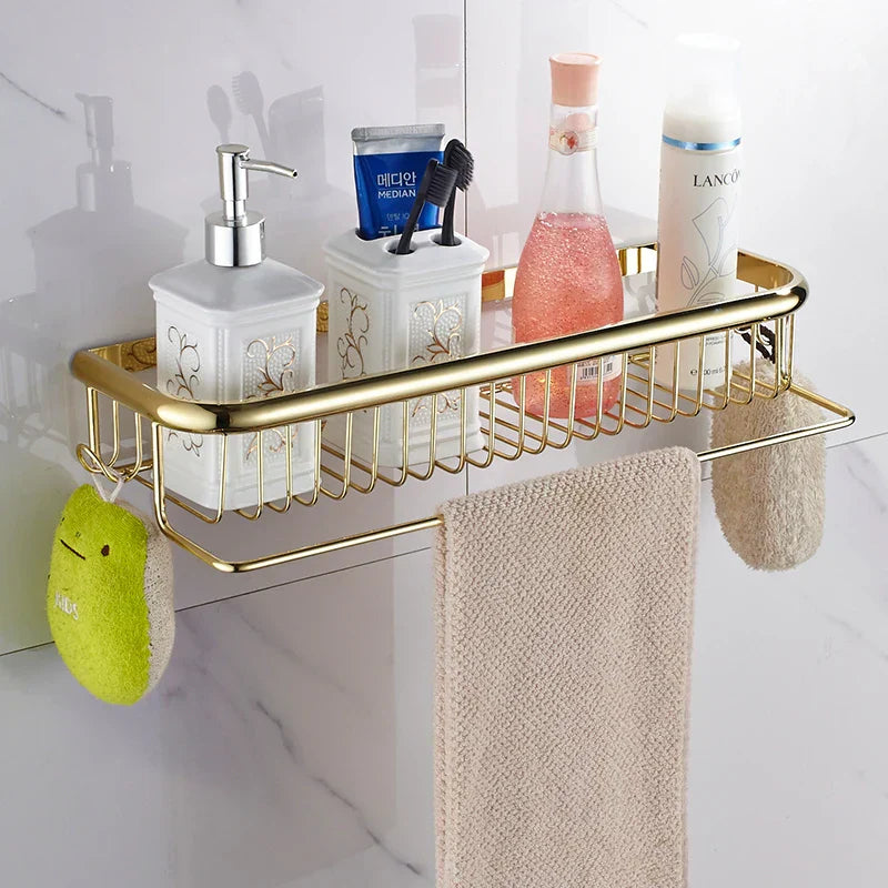 DecorBites™ Gold Brass Bathroom Shelf with Soap Holder 30cm/45cm