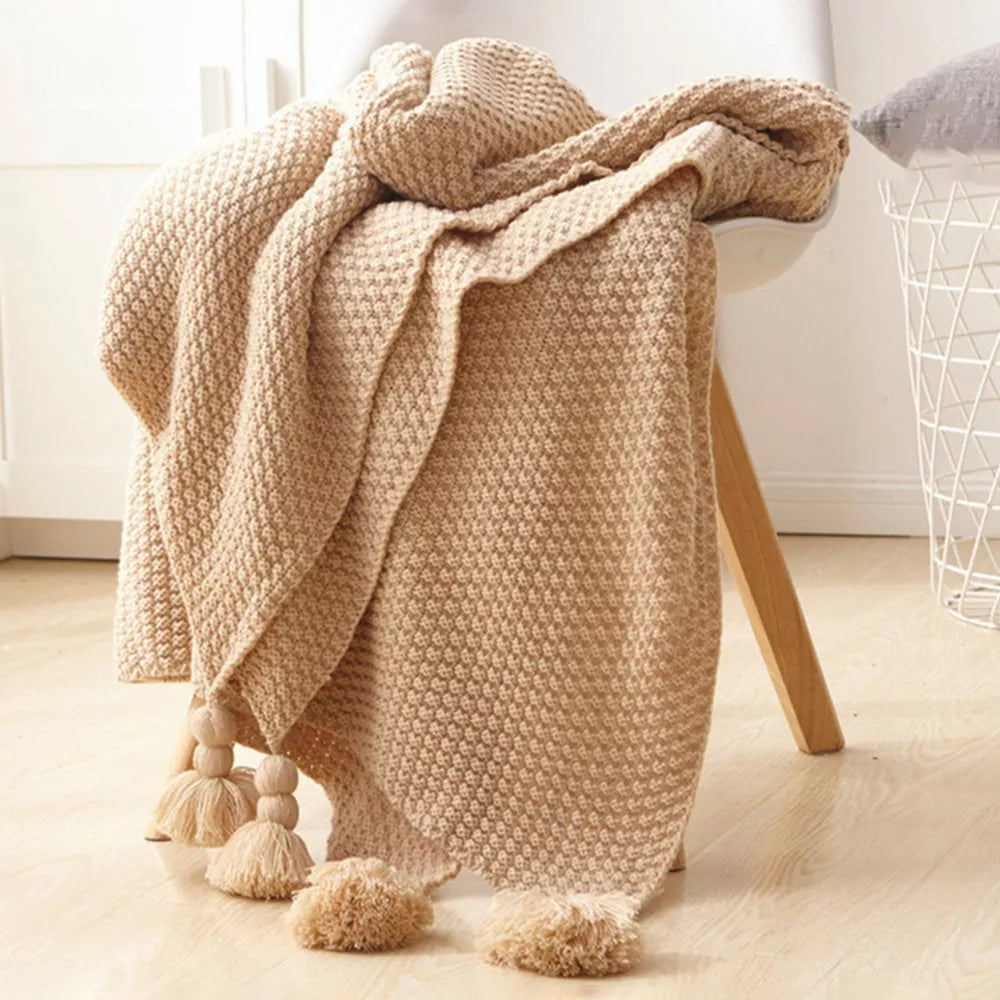 DecorBites™ Knitted Woolen Ball Blanket - Super Warm Cozy Sofa Throw Blanket