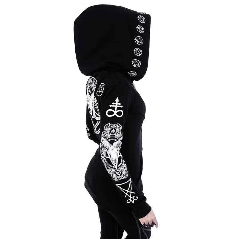 Irregular Black Punk Sweatshirt | Sheep Head Moon Print | MUNSIEUR