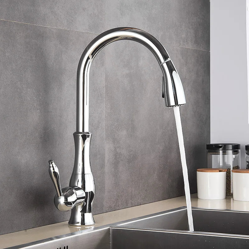 DecorBites™ Gold Swivel Spout Kitchen Faucet with Pull Down Sprayer