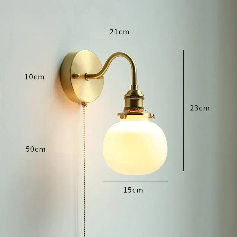DecorBites™ Copper Wall Sconce Glass Nordic Wall Lamp LED Pull Chain Switch