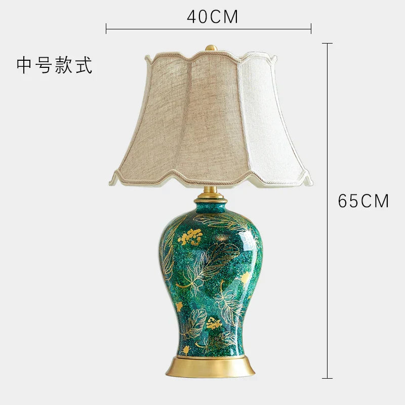 DecorBites™ Golden Leaf Green Ceramic Table Lamp - Luxury New Chinese Style for Living Room