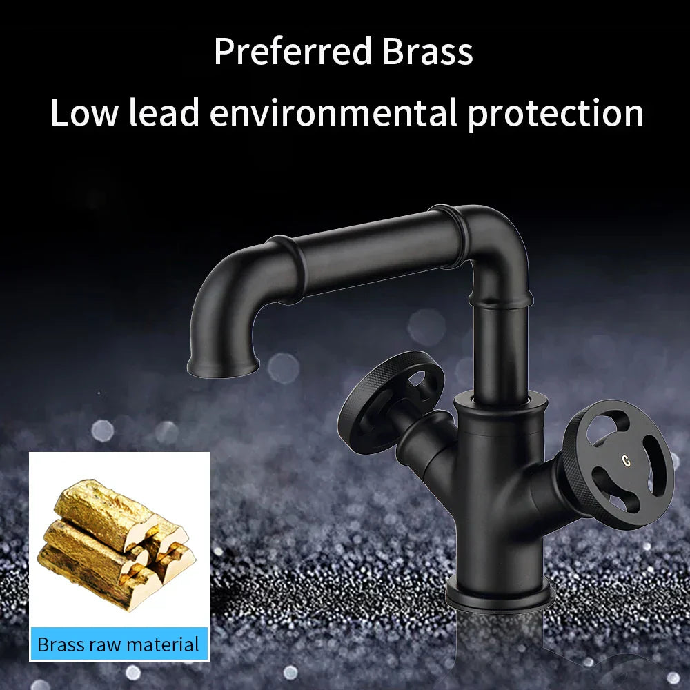 DecorBites™ Black Brass Bathroom Faucets Dual Handle Water Mixer Tap