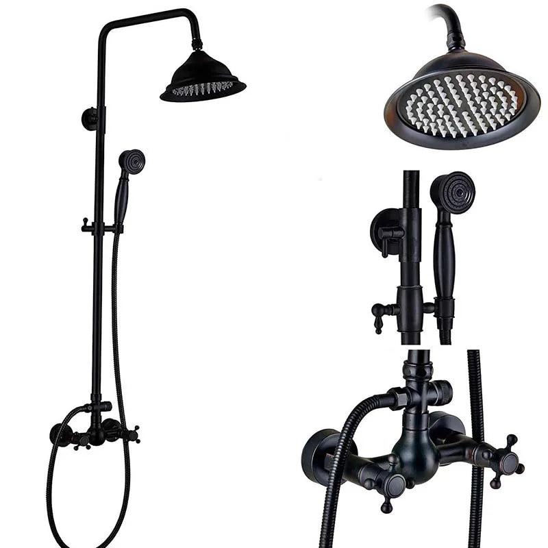 DecorBites™ Black Bronze Shower Faucet Set with 8" Rain Shower Head & Hand Shower
