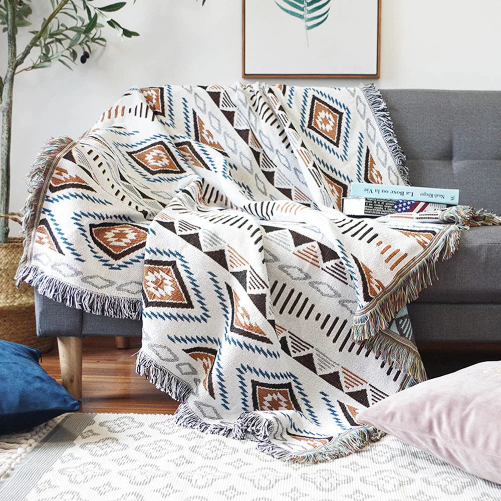 DecorBites™ Knitted Nordic Plaid Blanket - Cozy Home Decor and Sofa Cover