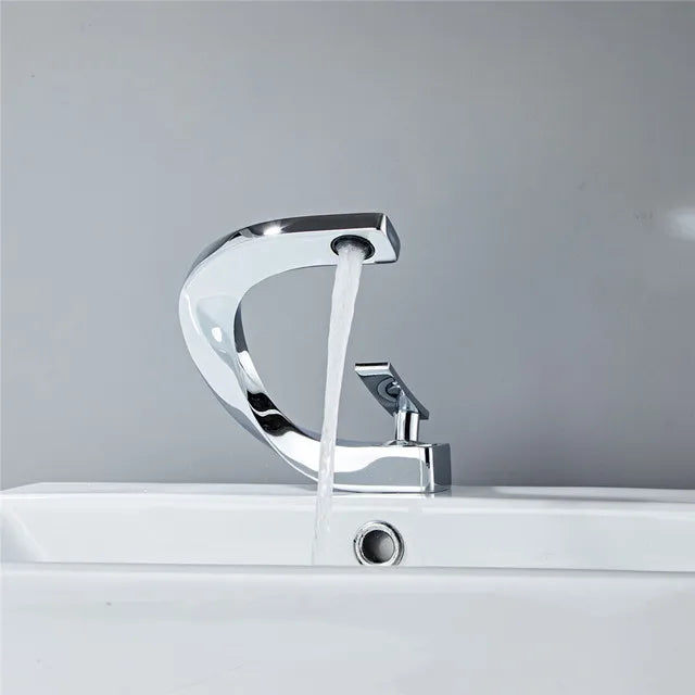 DecorBites™ Gold & White Bathroom Basin Faucet Deck Mounted Sink Tap, Brass with Rose Gold Accent