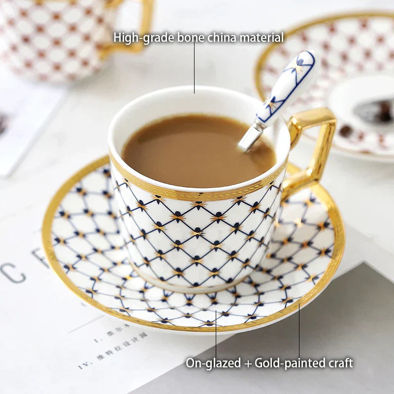 DecorBites™ Gold Porcelain Coffee & Tea Set, Elegant Bone China Luxury Ceramics