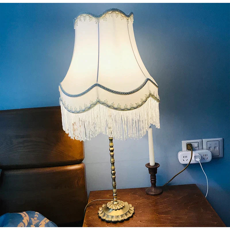 DecorBites™ Fringed Cloth Lampshade European Modern Style Luxury Handmade Bedroom Lobby