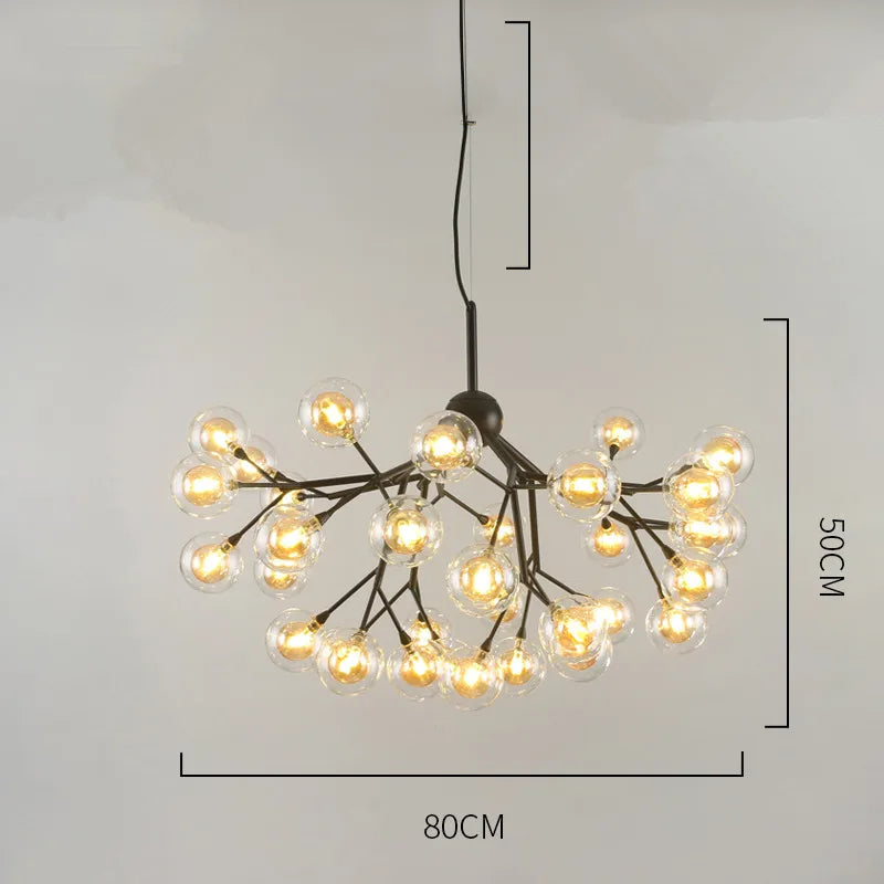 DecorBites™ Heracleum Firefly Glass Ball Chandelier: Gold Luxury Lighting for Dining Kitchen Staircase