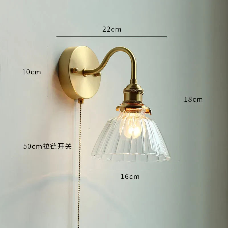 DecorBites™ Copper Wall Sconce Glass Nordic Wall Lamp LED Pull Chain Switch