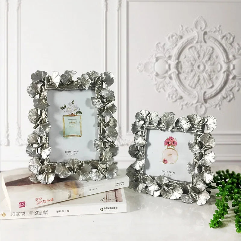 DecorBites™ Golden Ginkgo Leaf Resin Photo Frame Vintage Retro Wedding Home Decor