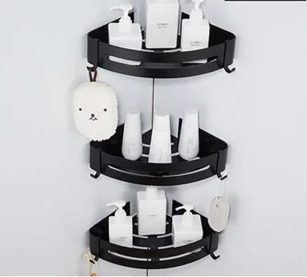DecorBites™ Black Aluminum Bathroom Corner Shelf Wall Mounted Soap Dish Holder