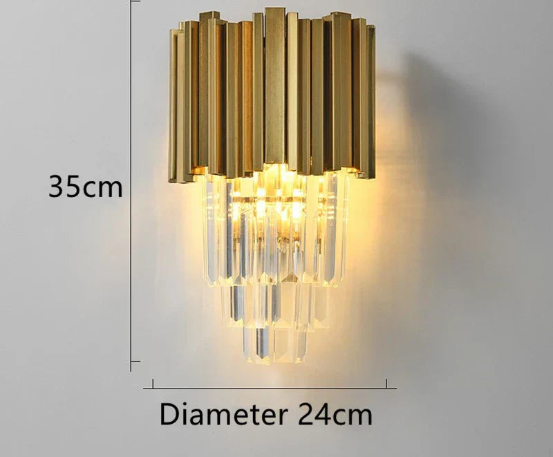 DecorBites™ Gold Black Crystal Wall Sconce, Modern K9 Crystal Drops Shade Wall Lamp