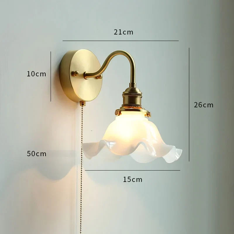 DecorBites™ Glass Copper LED Wall Lights with Pull Chain Switch for Home Bedroom Bathroom Mirror