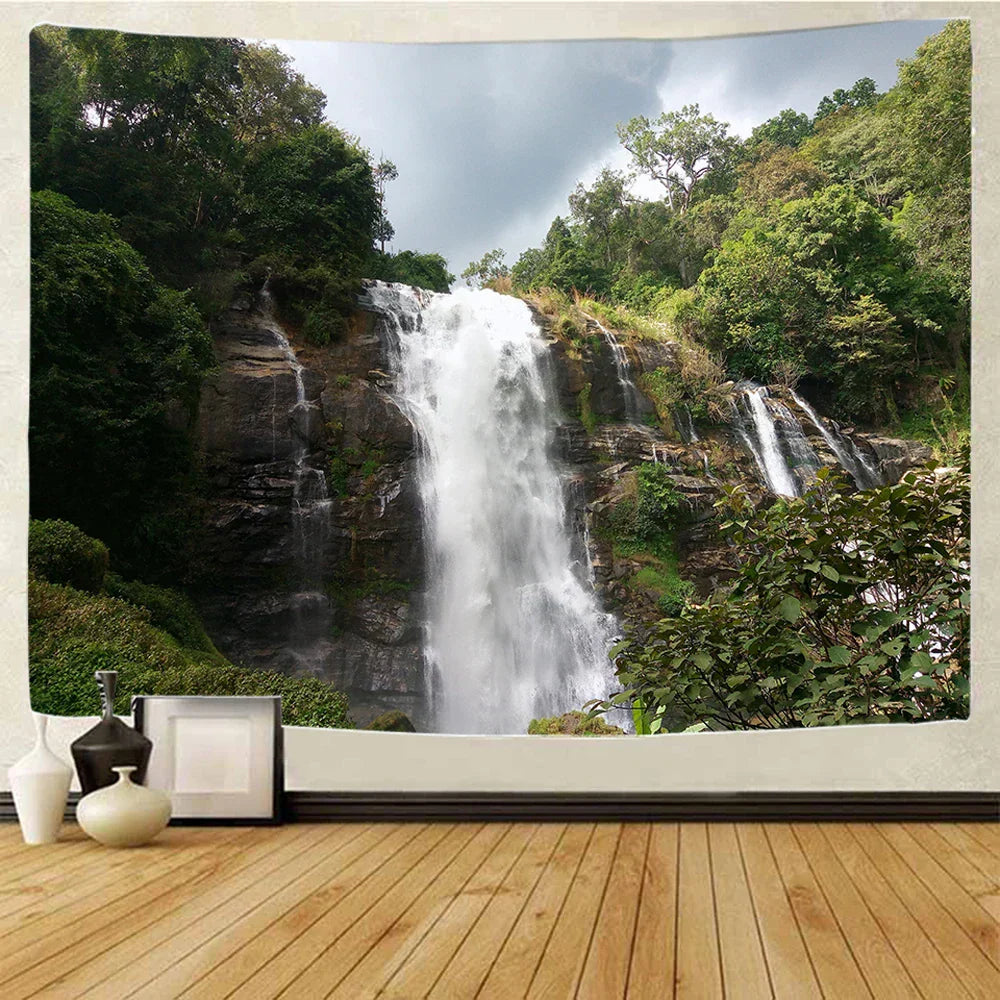 DecorBites™ Forest Waterfall Art Tapestry: Boho Hippie Decor Yoga Mat Sofa Blanket