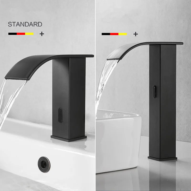 DecorBites™ Gold Sensor Waterfall Basin Faucet Automatic Touchless Hot Cold Mixer Bathroom