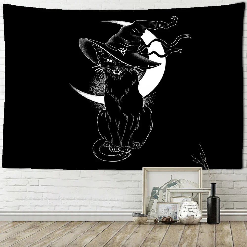 DecorBites™ Black Cat Psychedelic Tapestry Wall Hanging for Home Decor