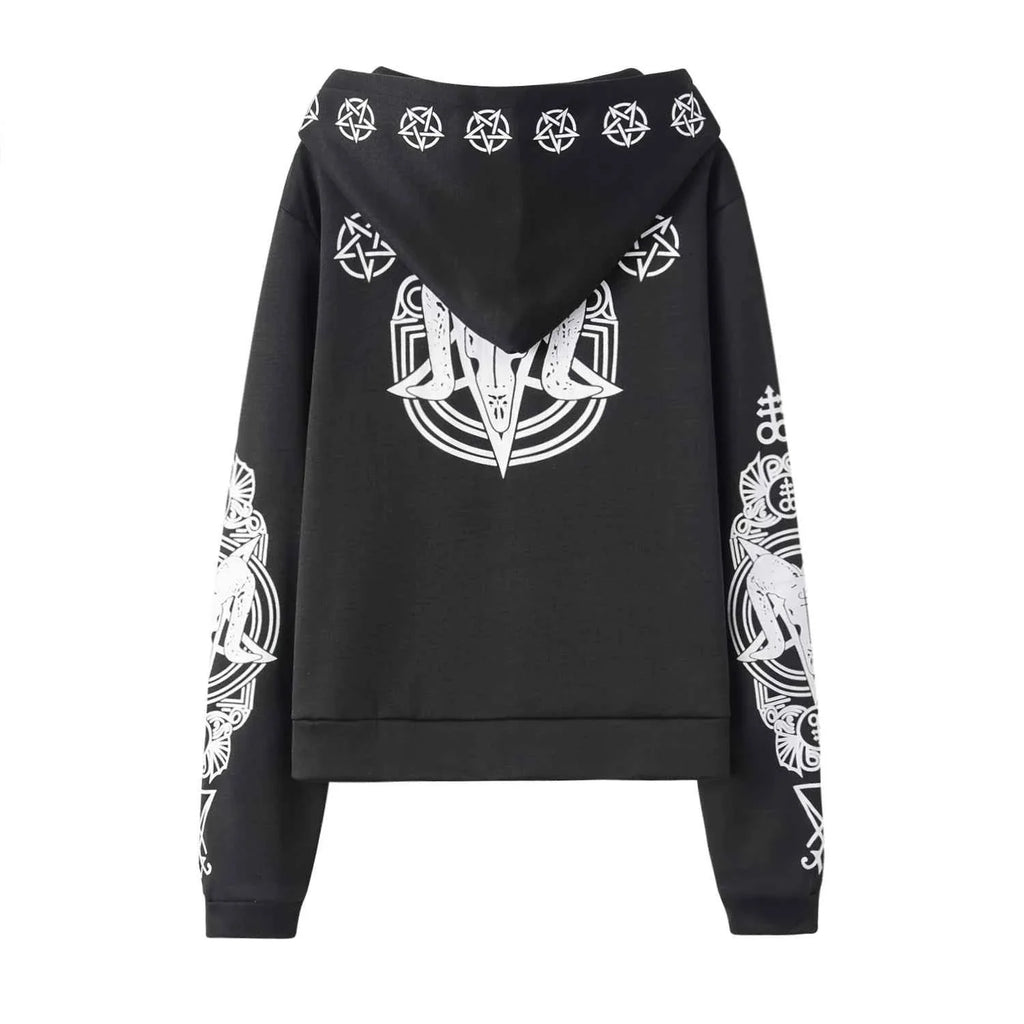 Irregular Black Punk Sweatshirt | Sheep Head Moon Print | MUNSIEUR