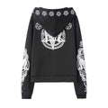 Irregular Black Punk Sweatshirt | Sheep Head Moon Print | MUNSIEUR