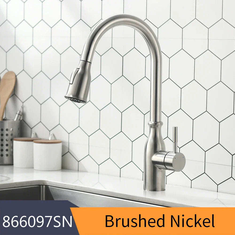 DecorBites™ Gold Kitchen Faucet Single Handle Pull Out Tap Mixer Swivel Water Mixer