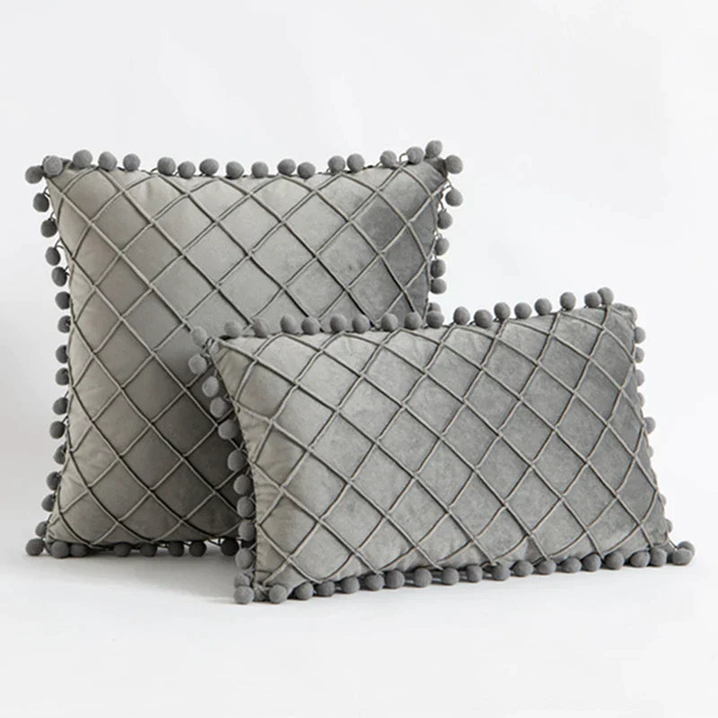 DecorBites™ Corduroy Striped Pompom Pillowcase for Bedroom Sofa Living Room