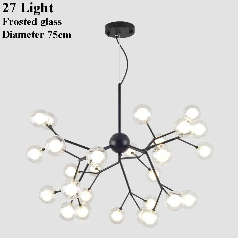 DecorBites™ Glass Ball Firefly LED Tree Branch Chandelier Industrial Black Lighting