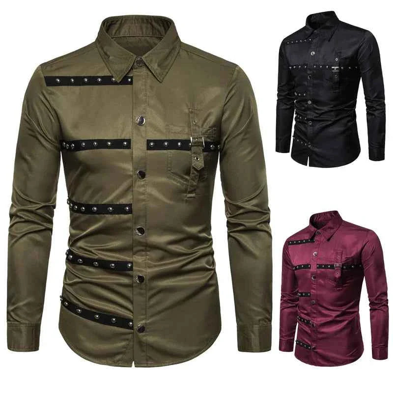 Mens Gothic Style Rivet Long Sleeve Tee