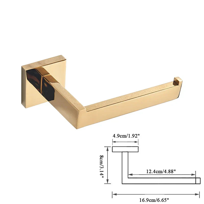 DecorBites™ Gold Bathroom Hardware Set: Robe Hook, Towel Rail, Shelf, Tissue Holder