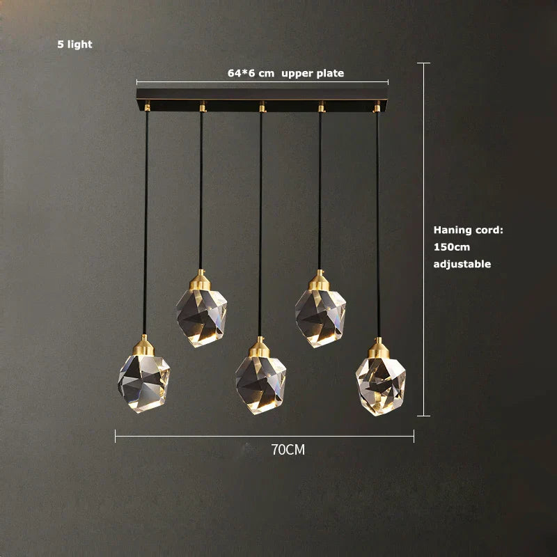 DecorBites™ Black Crystal Copper LED Chandelier - Art Deco Hanging Lamp for Dinning Room