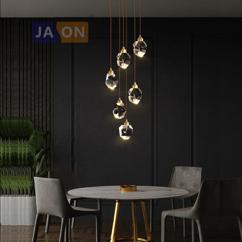 DecorBites™ Black Crystal Copper LED Chandelier for Dining Room - Art Deco Hanging Lamp