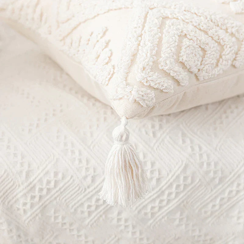 DecorBites™ Ivory Cotton Loop Tufted Cushion Cover for Home Decoration