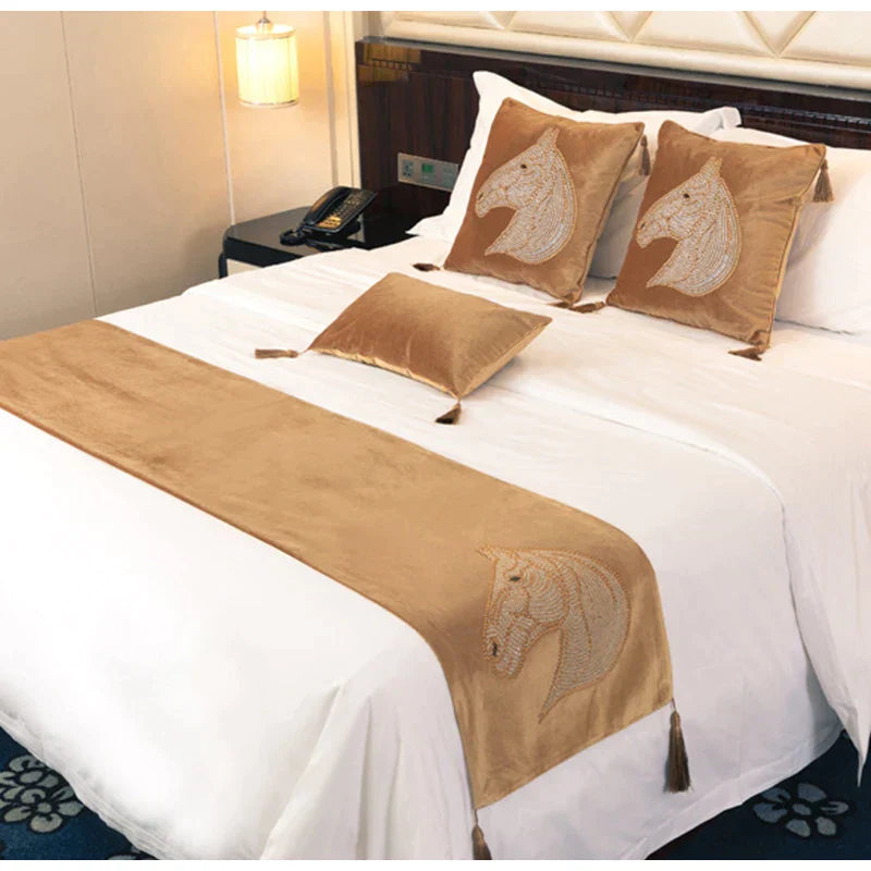 DecorBites™ Gold Rhinestone Square Pillow Case with Tassels Luxury Accent Decorative Cover