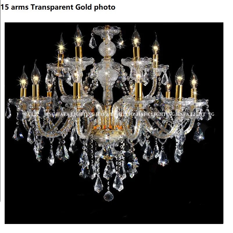 DecorBites™ Crystal LED Chandelier Gold/Silver K9 6/8/10/15/18 Arm Living Room Lighting