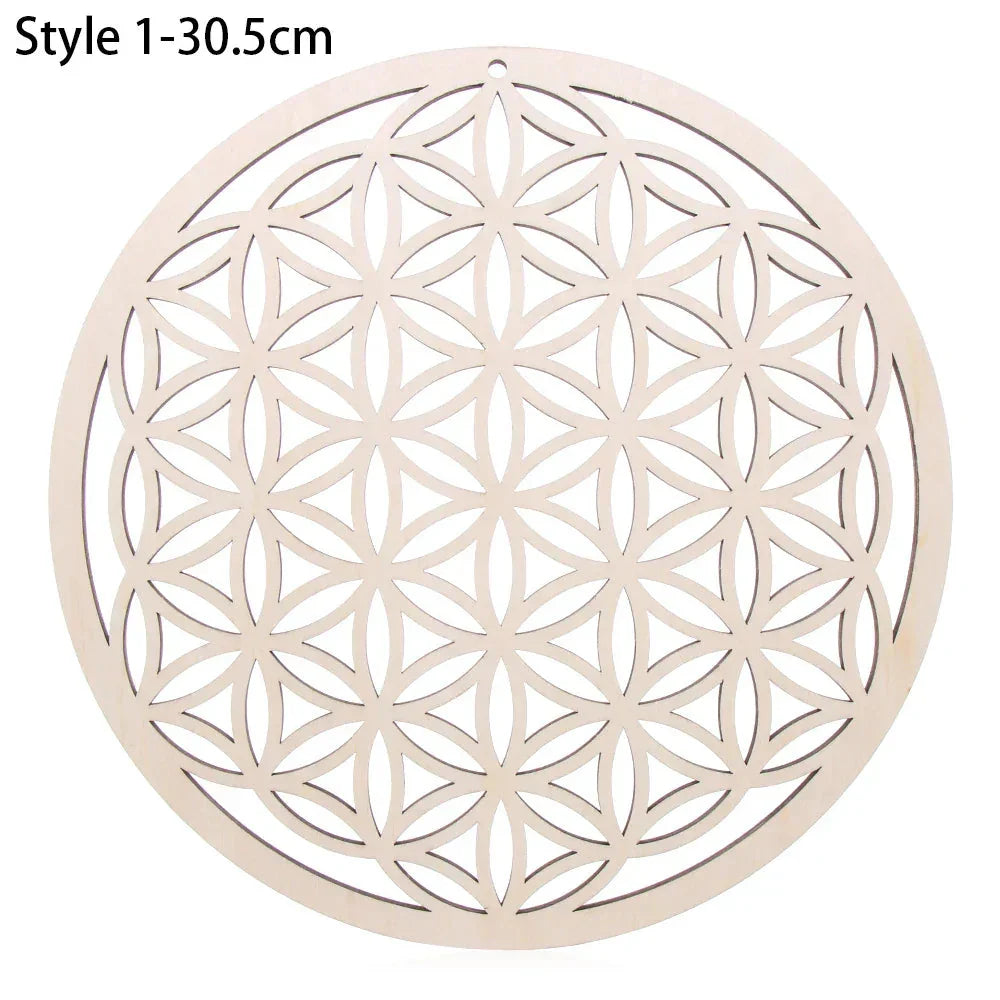 Chakra Flower of Life Natural Wood Coasters For Crystal Set