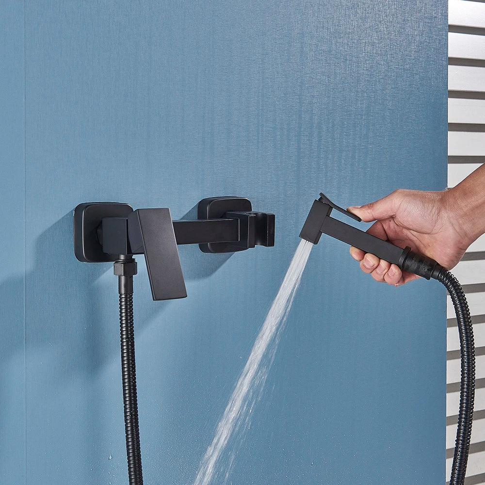 DecorBites™ Bidet Shower Faucet Set: Matte Black Brass Hygienic Spray Tap with Hot/Cold Mixer