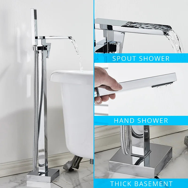 DecorBites™ Black Floor Mounted Bathtub Faucet Set with Waterfall Mixer Tap