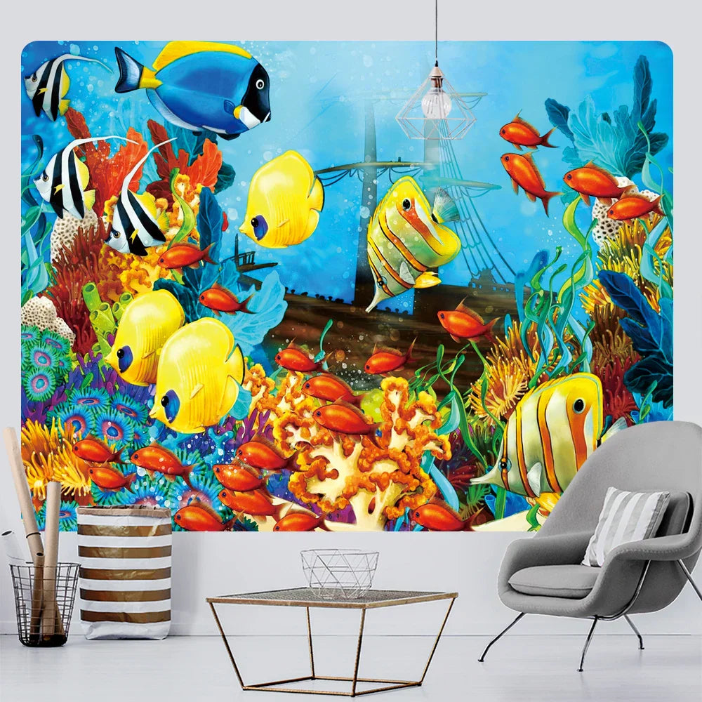 DecorBites™ Dolphin Psychedelic Tapestry: Bohemian Underwater Wall Hanging for Home Decoration