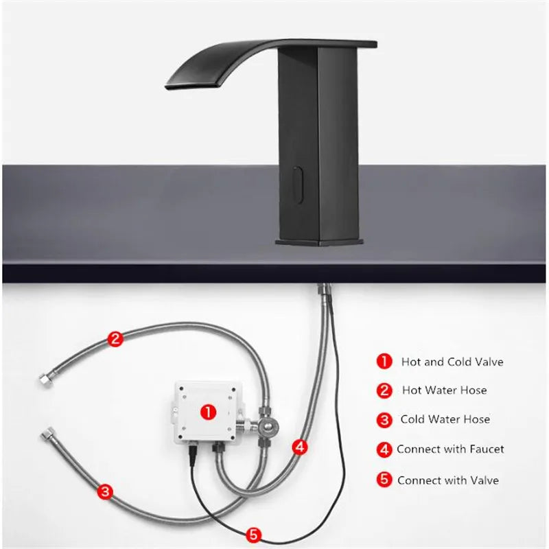 DecorBites™ Gold Sensor Waterfall Basin Faucet Automatic Touchless Hot Cold Mixer Bathroom