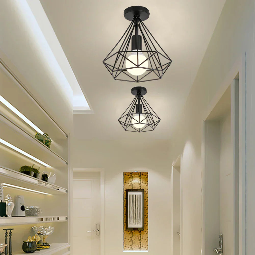 DecorBites™ Iron Cage Ceiling Lamp: Modern Nordic LED Light Fixture for Kitchen, Living Room, Bedroom