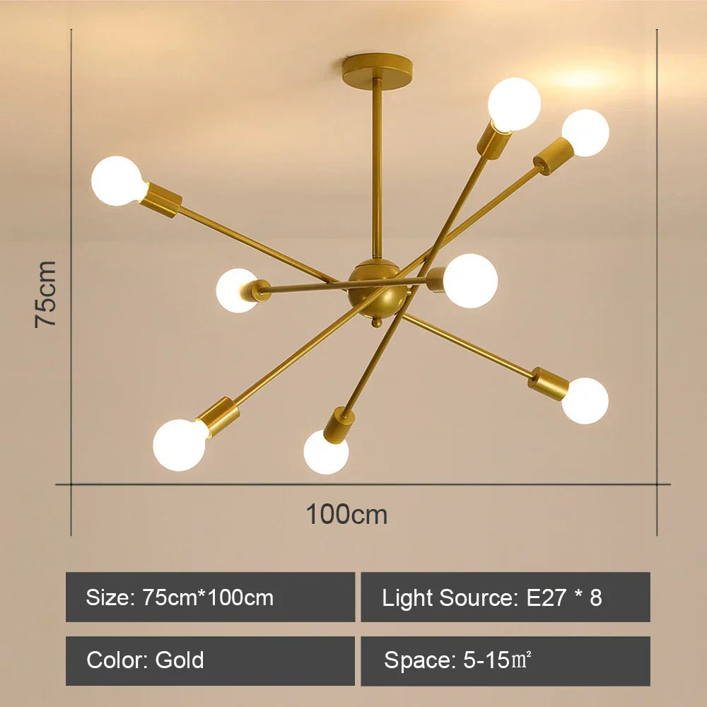 DecorBites™ LED Ceiling Chandelier: Modern & Industrial Sputnik Style for Living Room & Bedroom